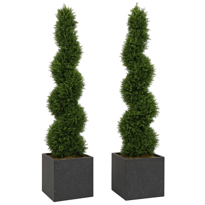 Pair of Artificial Spiral Topiary Trees – UV Resistant, Weatherproof Outdoor & Indoor Decor