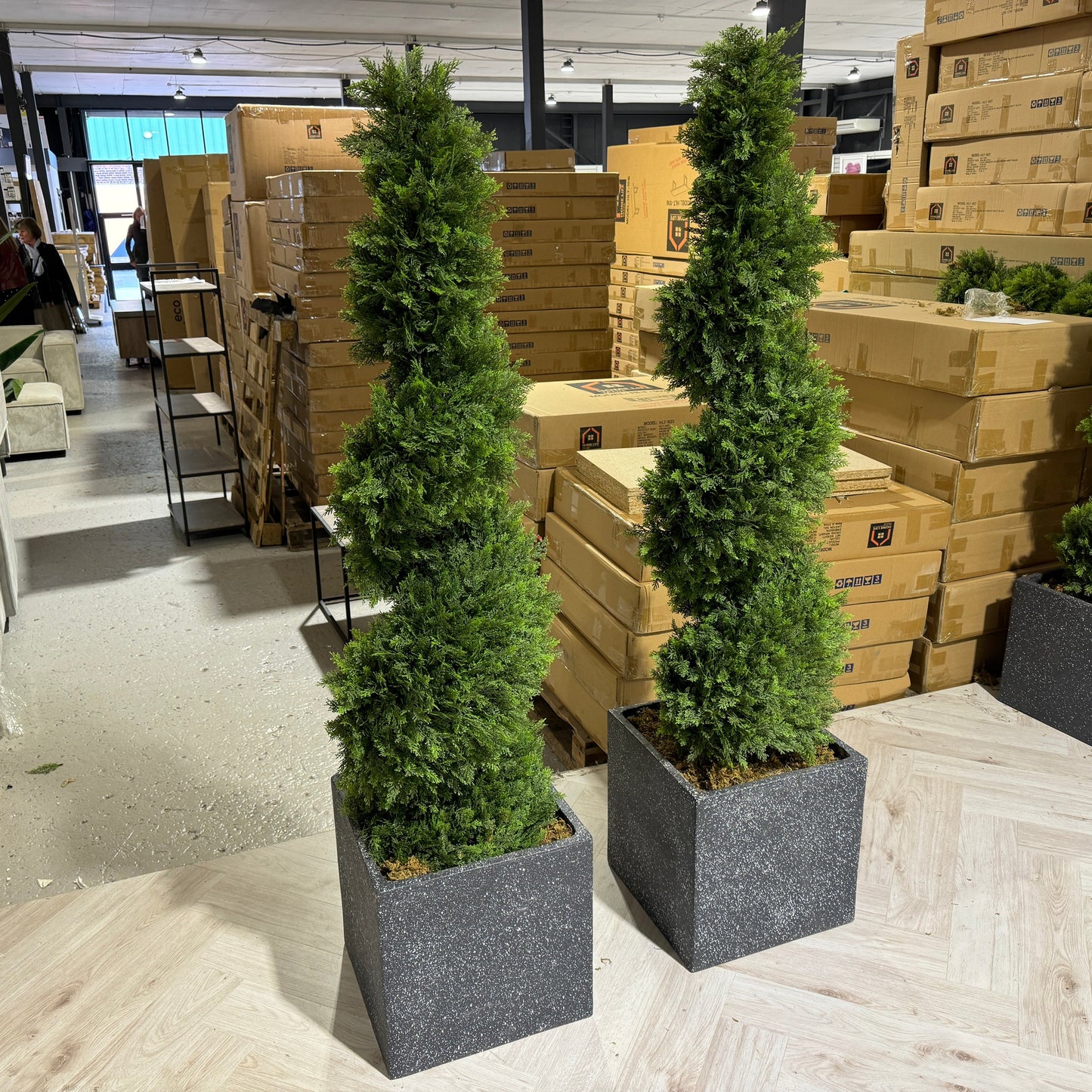 Pair of Artificial Spiral Topiary Trees – UV Resistant, Weatherproof Outdoor & Indoor Decor