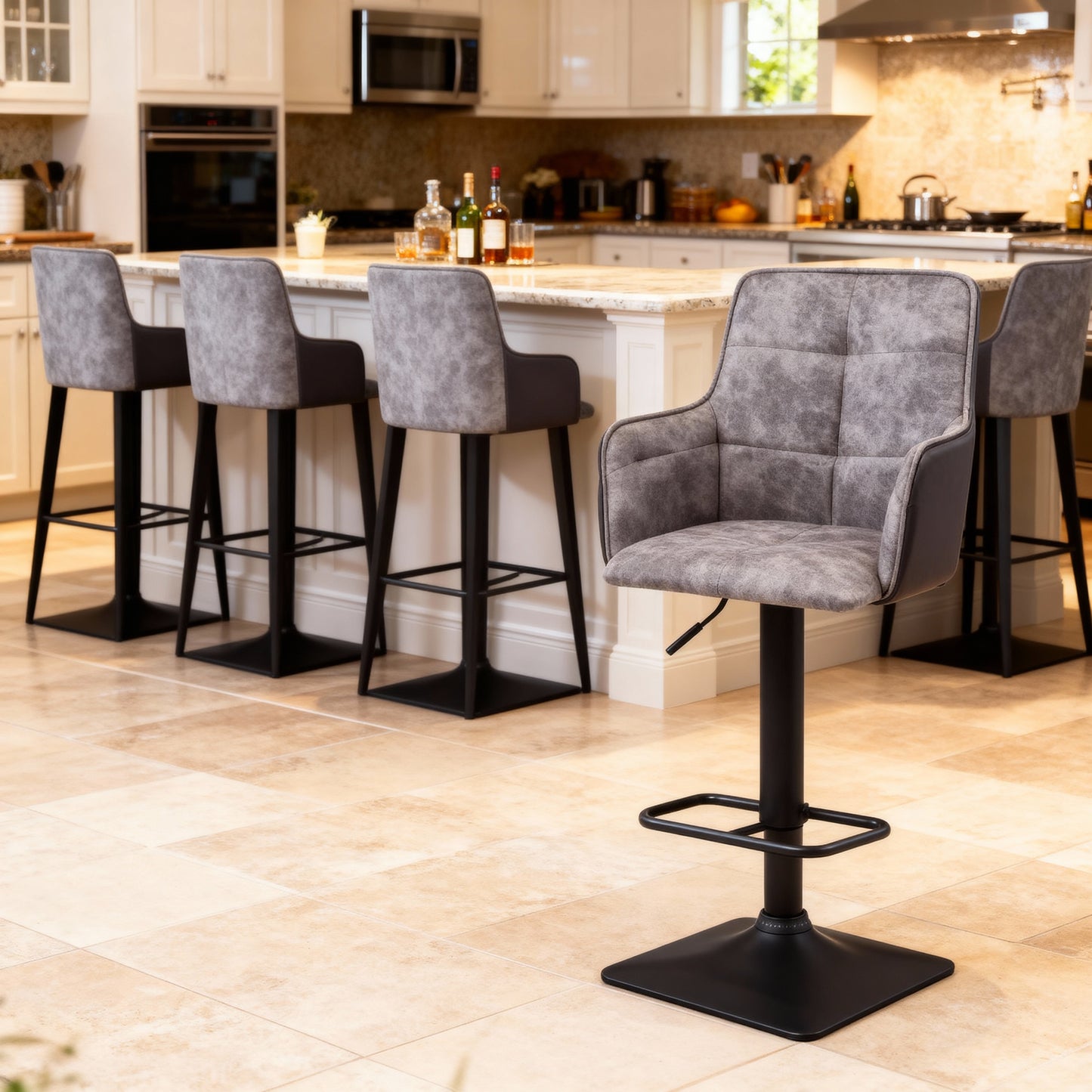Pair of Blake Suede Effect Light Grey Bar Stools