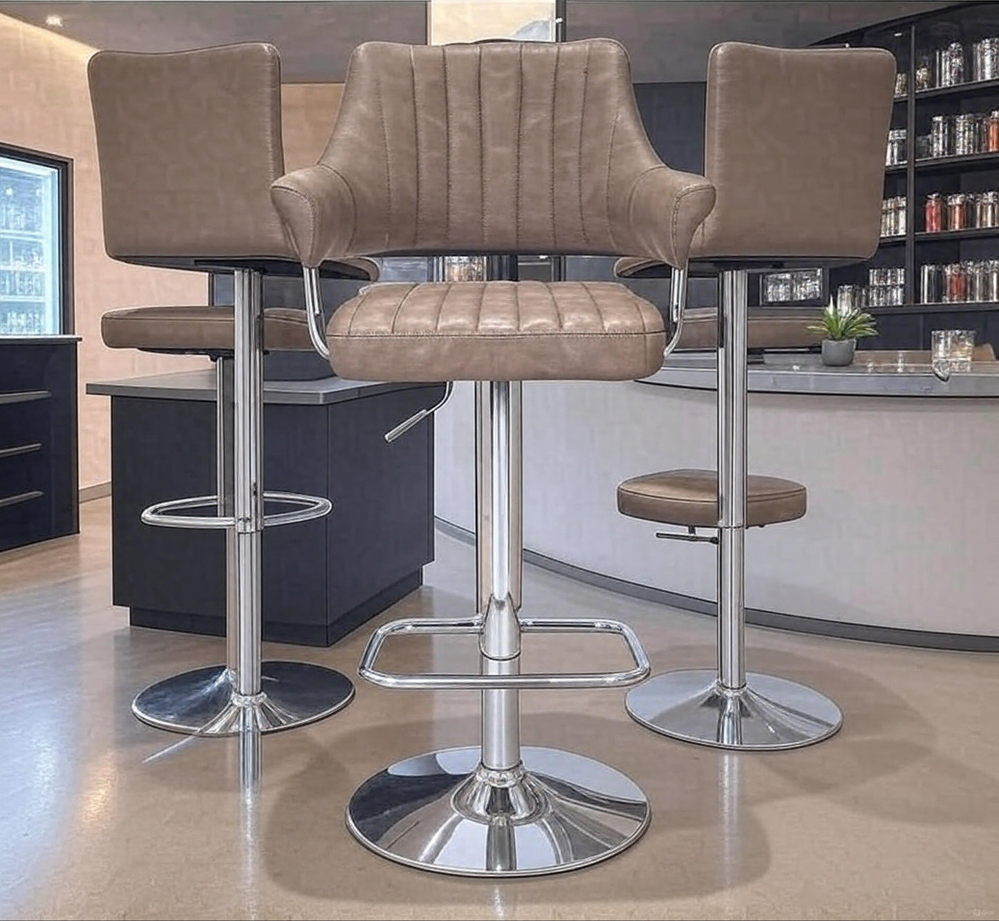Pair of Brixton Leather Effect Charcoal Bar Stools