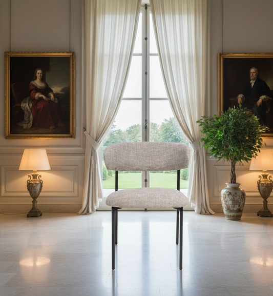 Pair of Enzo Tweed Oatmeal Dining Chairs