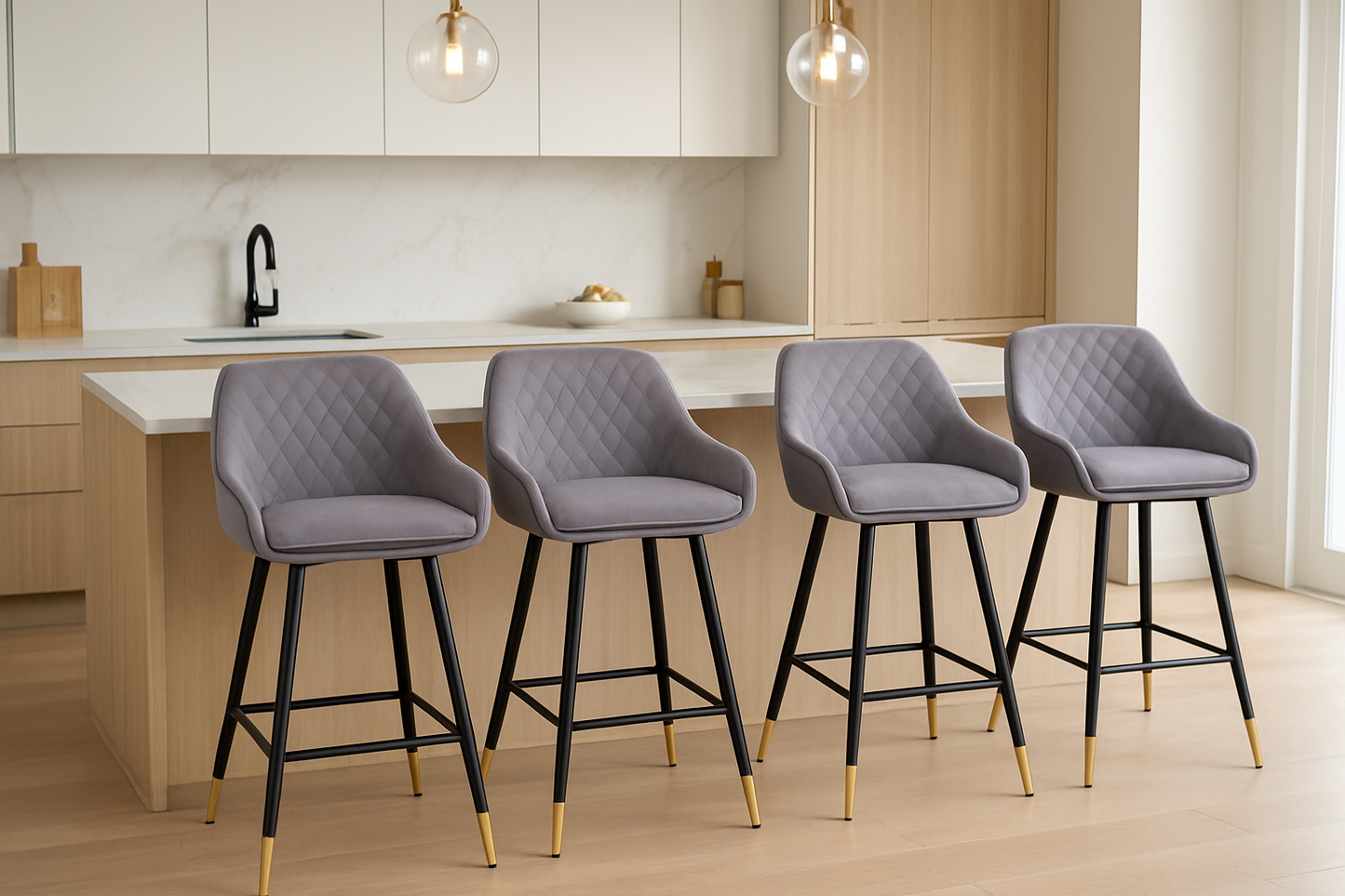 Pair of Halston Brushed Velvet Grey Bar Stools