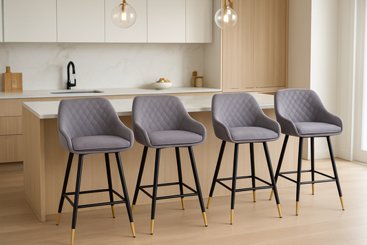 Pair of Halston Brushed Velvet Grey Bar Stools