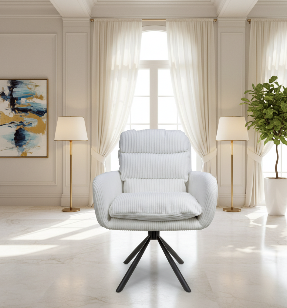 Pair of Kingston Corduroy White Swivel Chairs