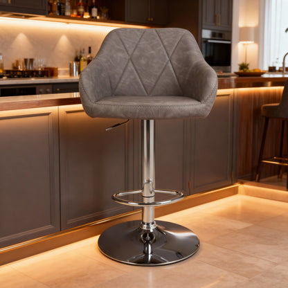 Pair of Luna Leather Effect Charcoal Bar Stools