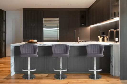 Penny Brushed Velvet Grey Bar Stool