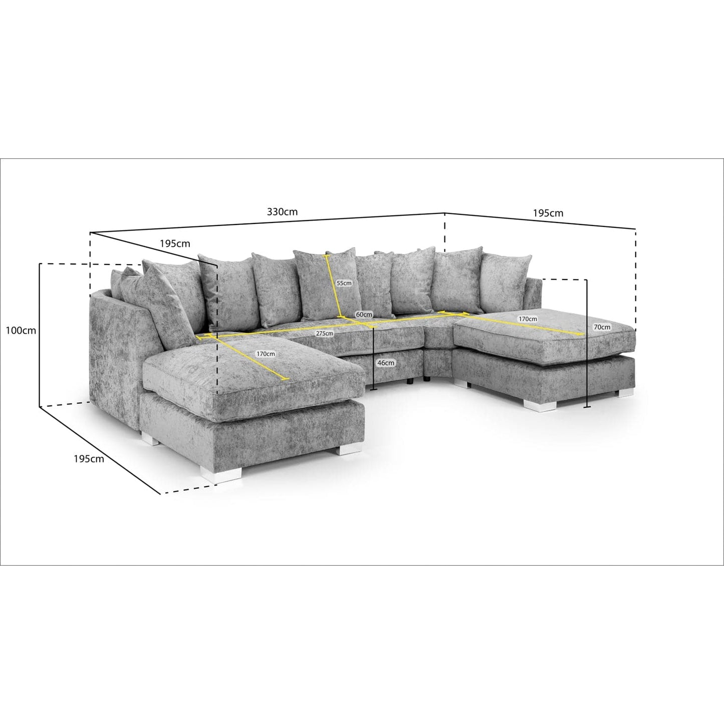 Shoreditch Scatterback U-Shape Corner Sofa – Platinum