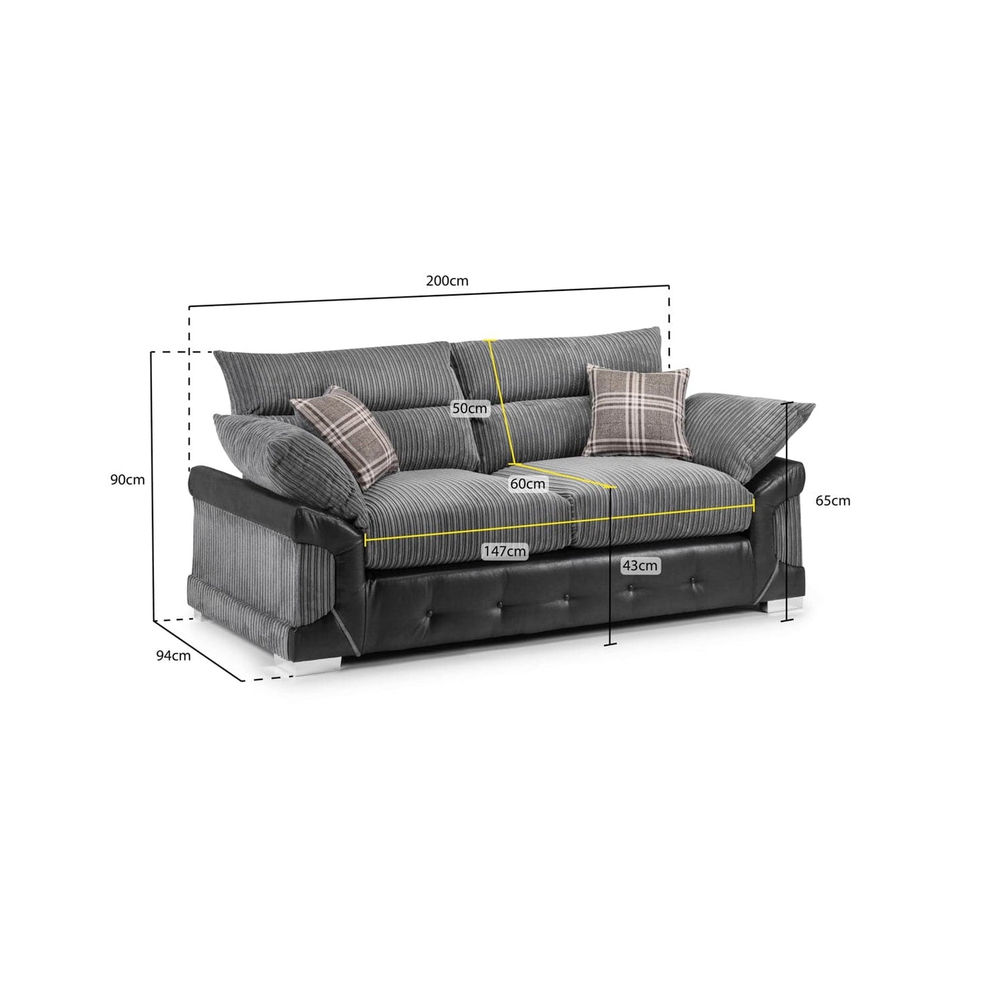 Soho Black/Grey 3 Seater Sofa