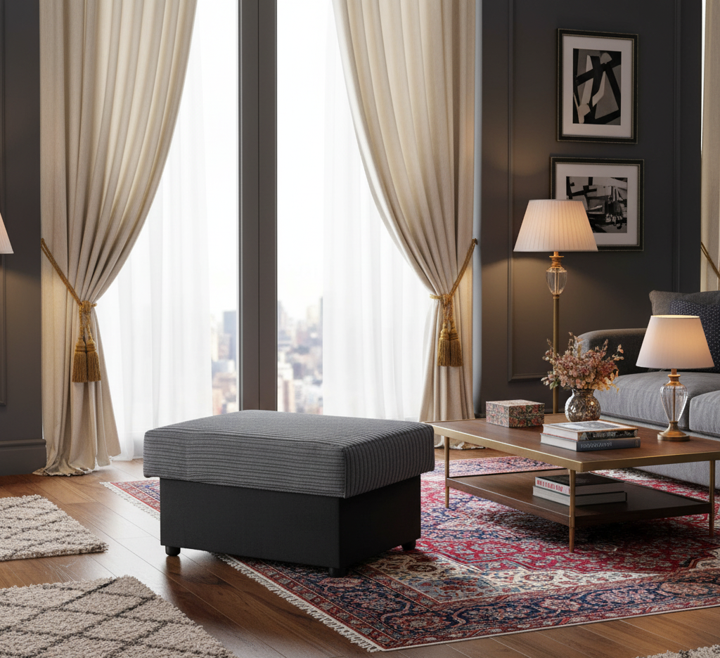 Soho Black/Grey Storage Footstool