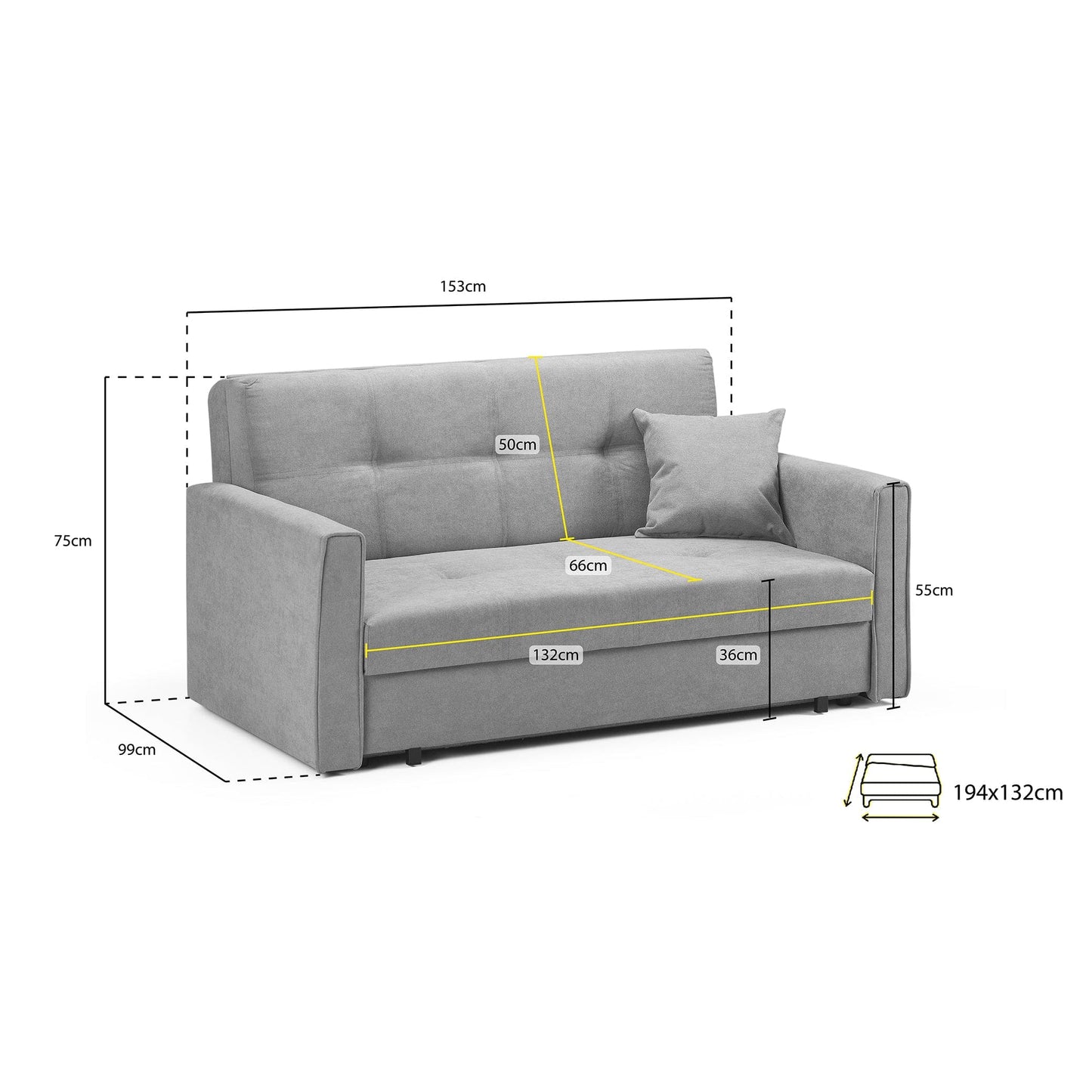 Sol Sofabed Grey 2 Seater