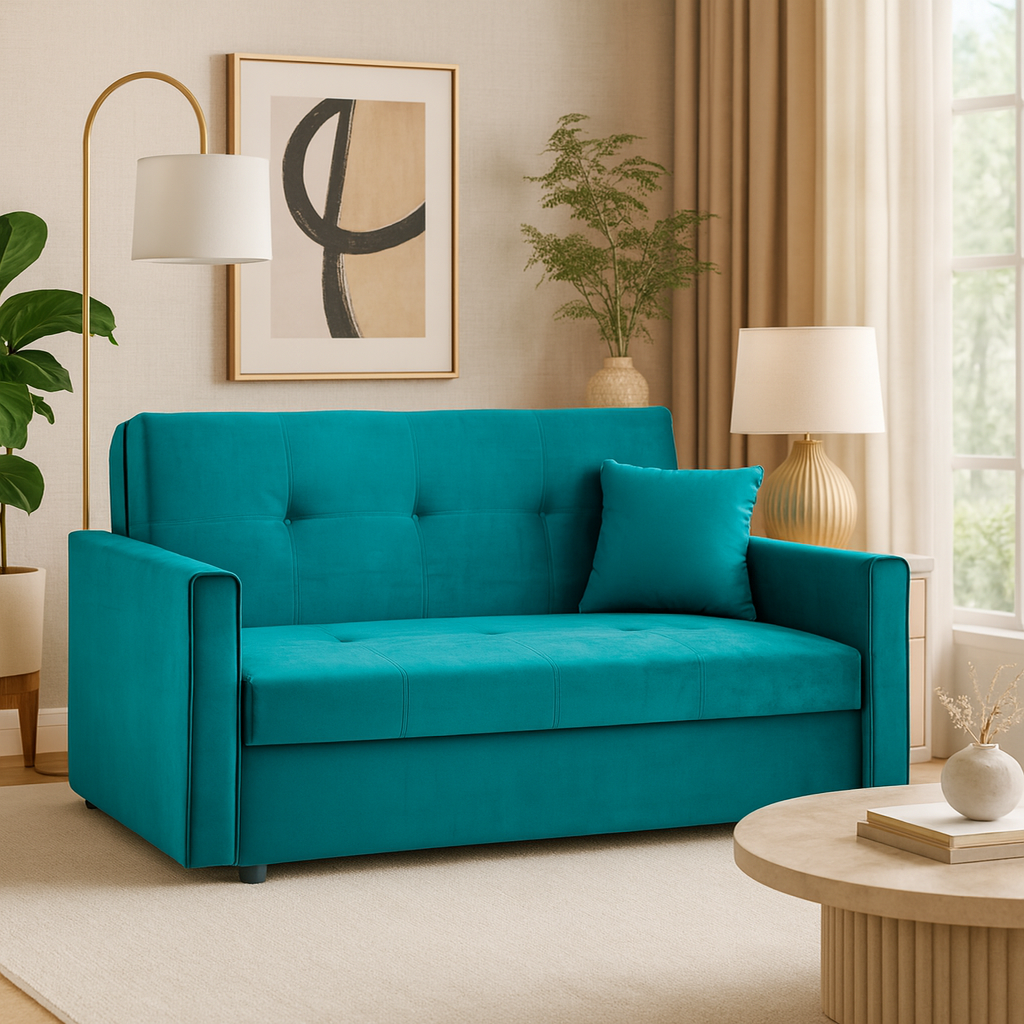 Sol Sofabed Plush Teal 2 Seater