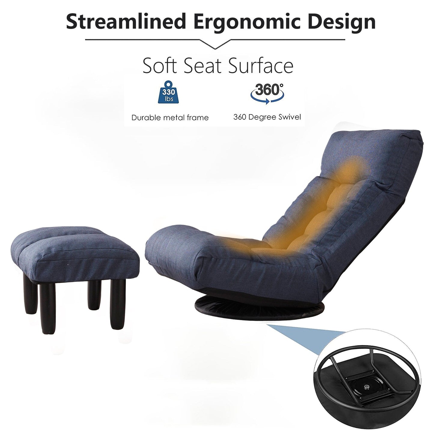 Upholstered Armless Recliner Set with Ottoman and Adjustable Headrest