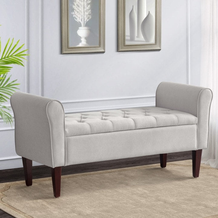 Upholstered Storage Bench Arm Bench Entryway Bench with Tufted Flip Top 50.4 Inches