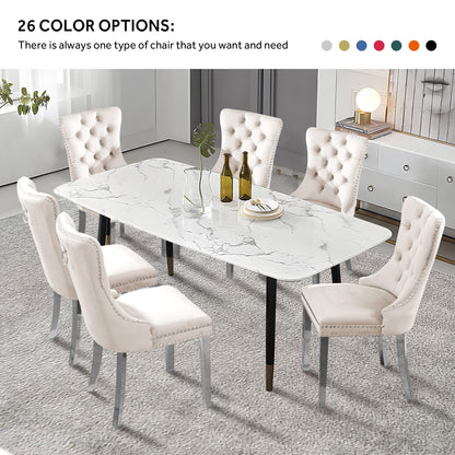 Upholstered Tufted Velvet Dining Chair with Solid Wood Legs Set of 6