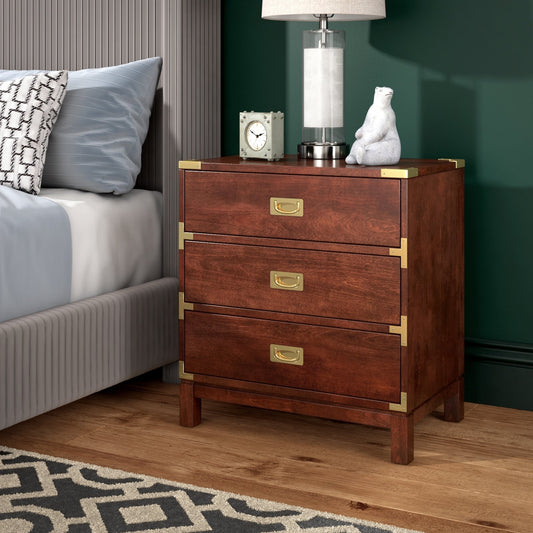 Valoria 3-Drawer Gold Accent Nightstand
