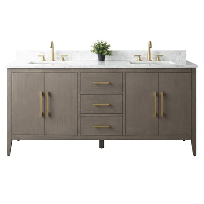 Vanity Art 72 Double Sink Bathroom Vanity Cabinet with Engineered Marble Top