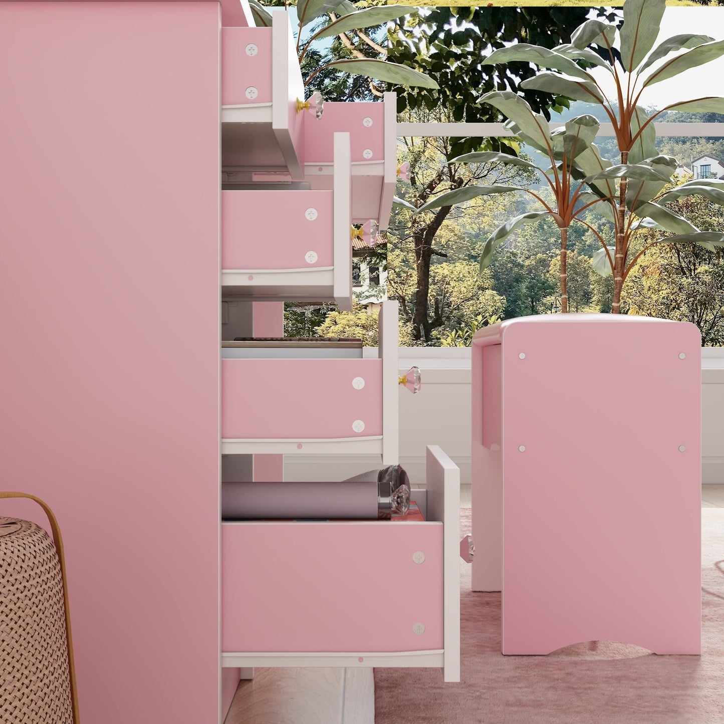 Vanity Set With Mirror and Lamp Home Makeup Dressing Table with Stool