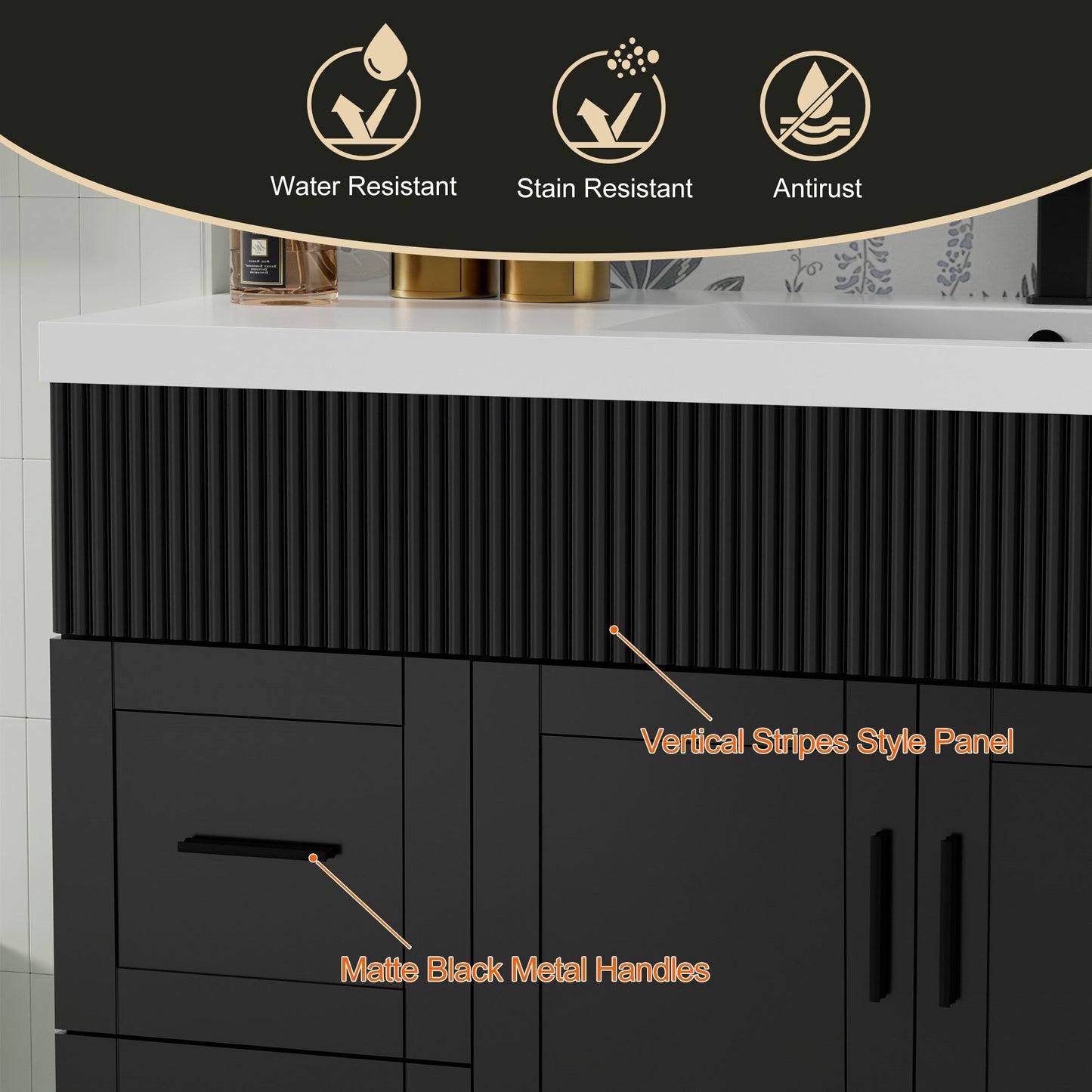 Wavy Line 30/36/48 Bathroom Vanity Set with Sink & Faucet