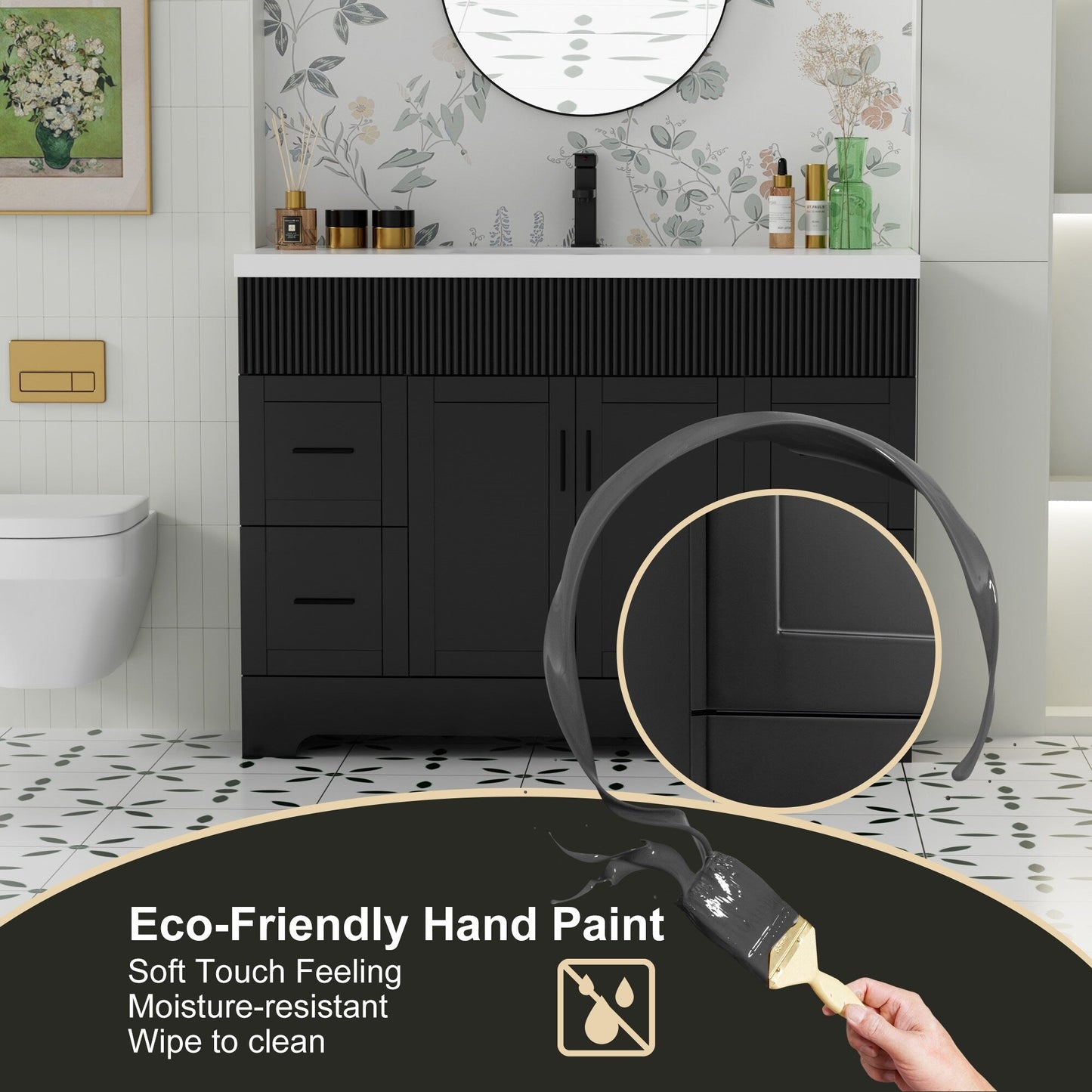 Wavy Line 30/36/48 Bathroom Vanity Set with Sink & Faucet