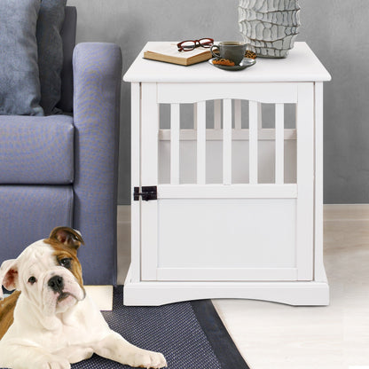 White Wood Pet Crate End Table with Lockable Door