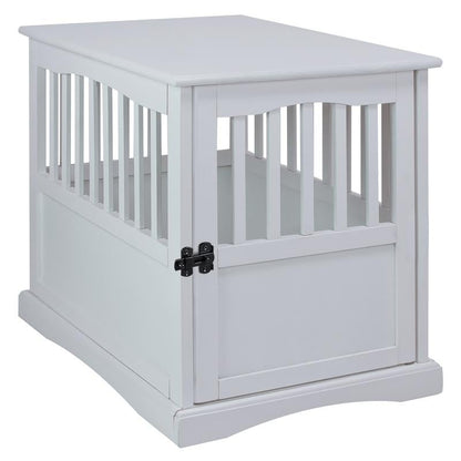 White Wood Pet Crate End Table with Lockable Door
