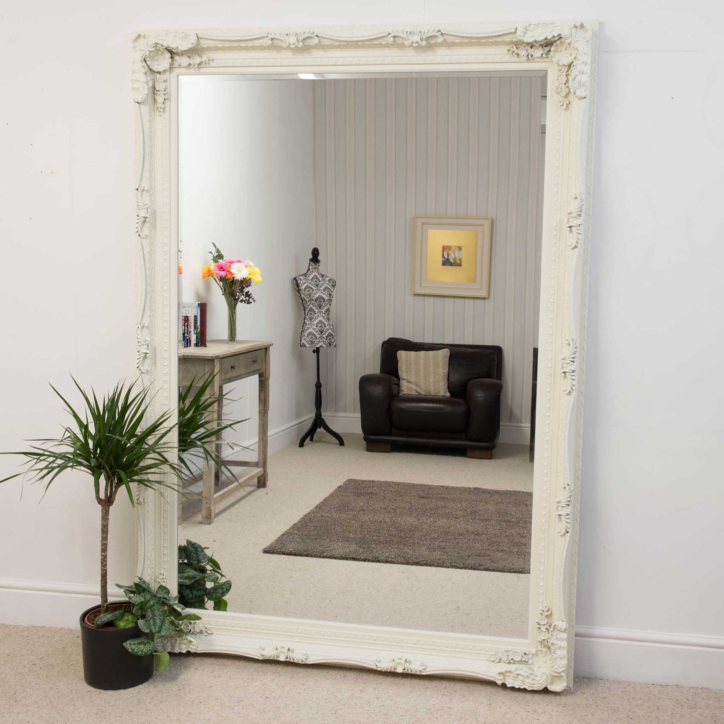 Carved Louis Ivory Extra Large Wall Mirror 208 x 148cm