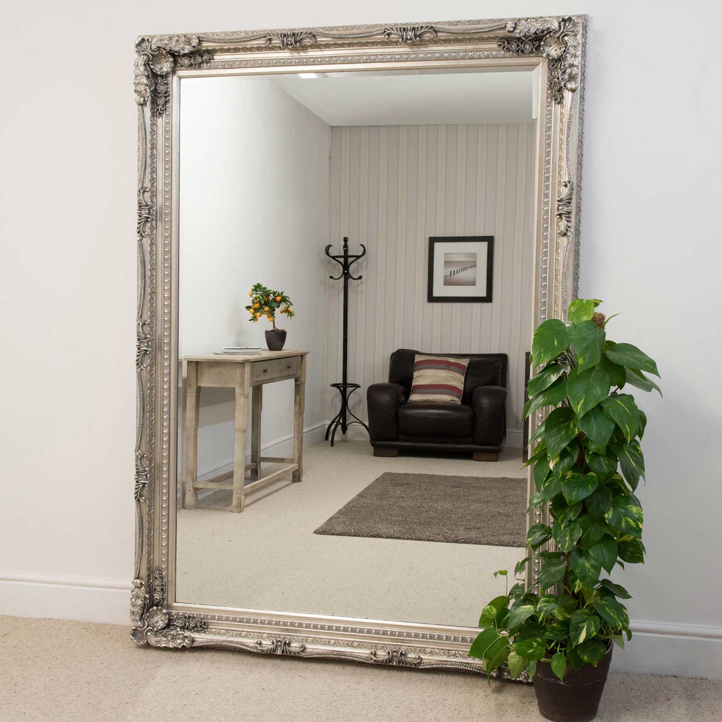 Carved Louis Silver Extra Large Wall Mirror 6ft7 x 4ft7 208 x 148cm.