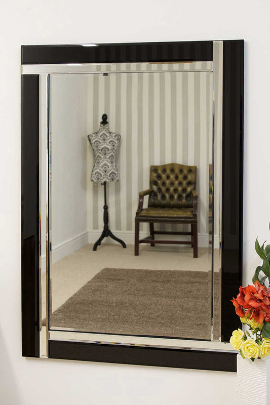 Blake Black Double Bevelled All Glass Mirror 70 x 100cm