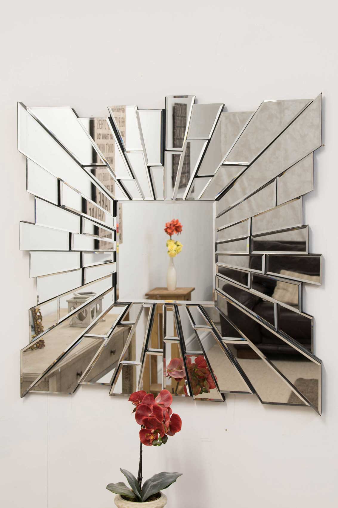 Sunburst All Glass Segmented Modern Square Mirror 90 x 90 CM