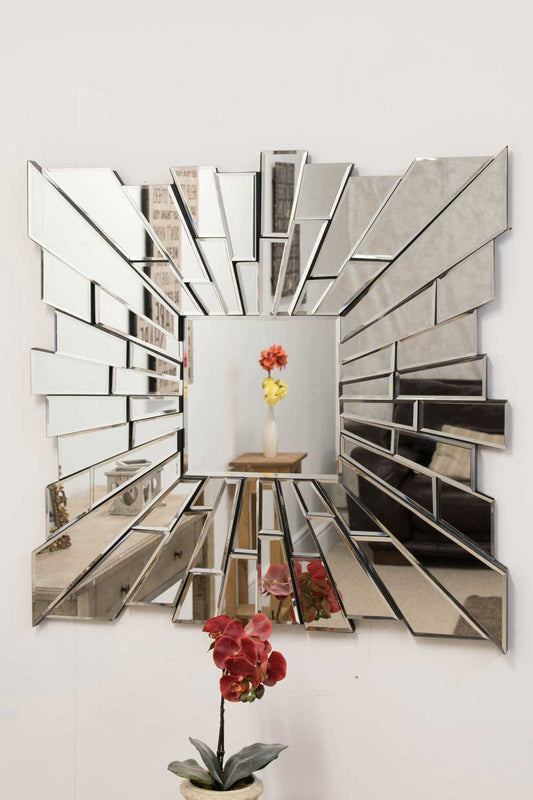 Sunburst All Glass Segmented Modern Square Mirror 90 x 90 CM