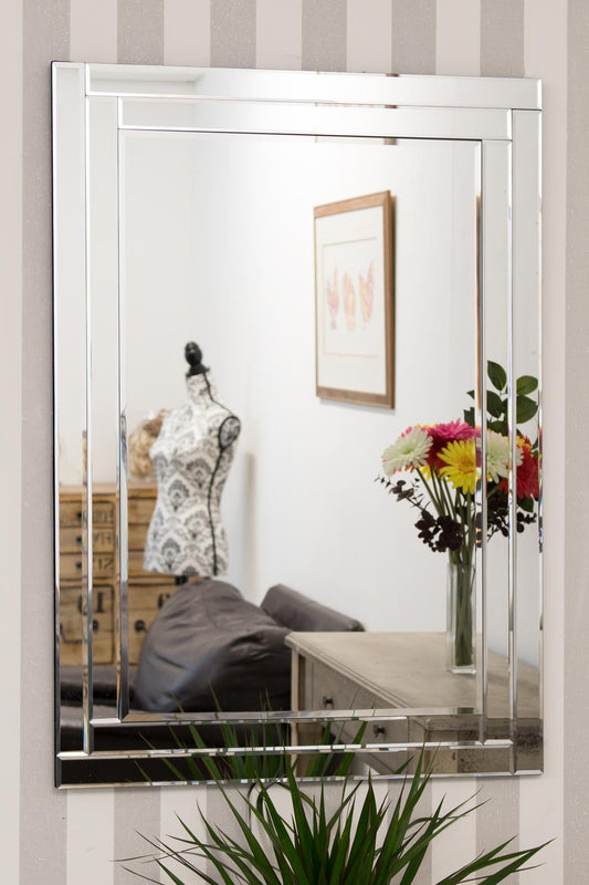 Zane All Glass Bevelled Wall Mirror 100 x 70 CM