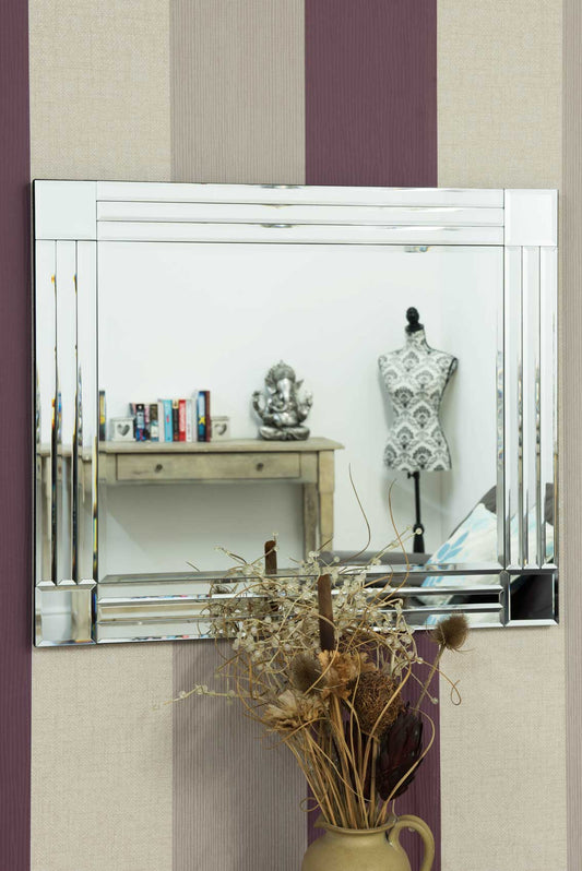 Lacey All Glass Bevelled Square Corner Mirror 68 x 58 CM