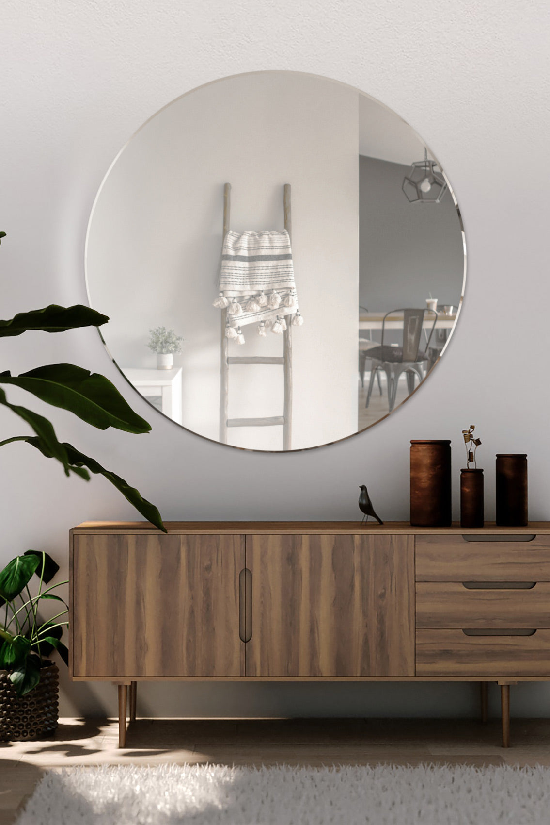All Glass Bevelled Classic Design Round Mirror 100 x 100CM