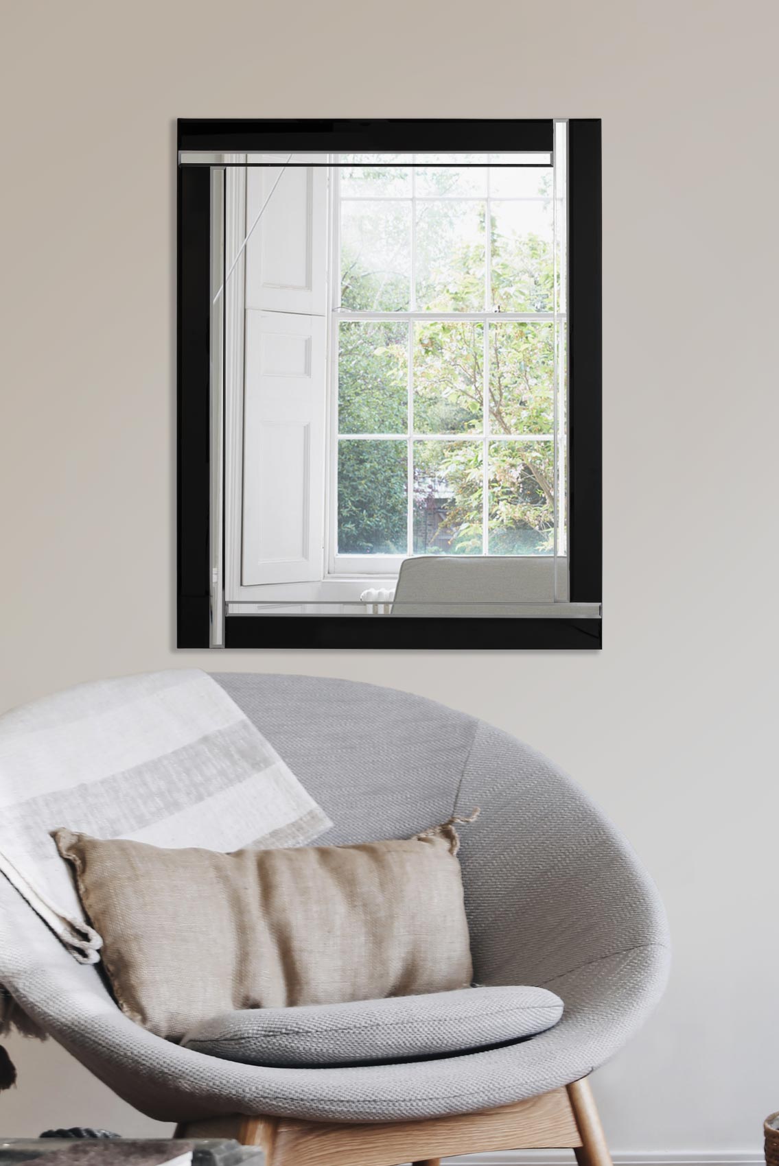 Blake Black Double Bevelled All Glass Mirror 68 x 58 CM