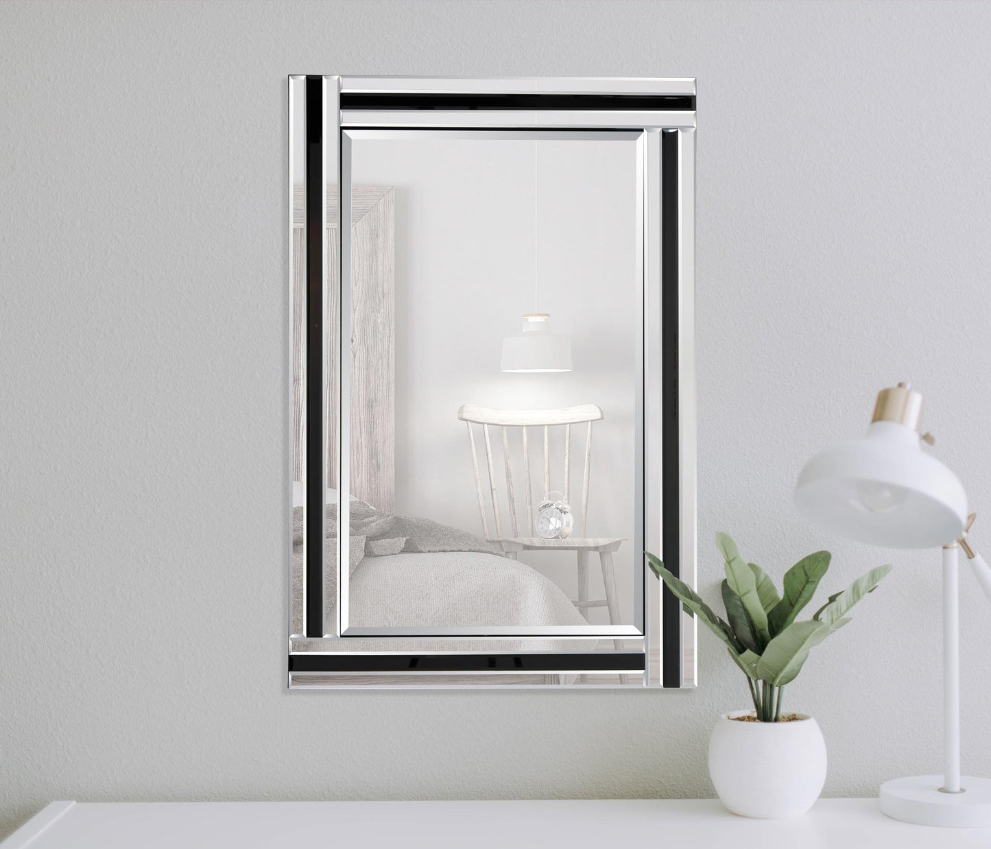 Arthur Black And Silver Bevelled Triple Edge Wall Mirror 68 x 58cm