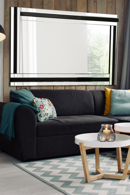 Arthur Large Black + Silver Bevelled Triple Edge Wall Mirror 144 x 115.5cm