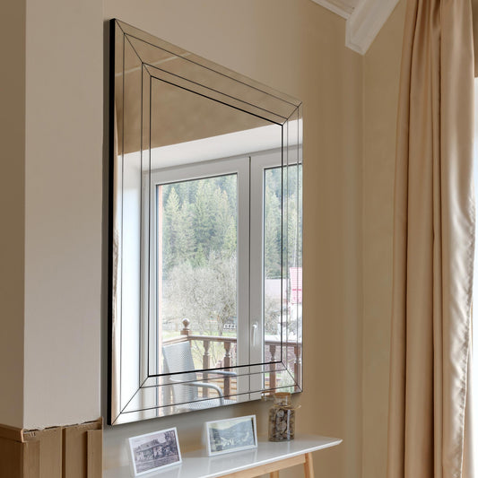 Cardinal All Glass Modern Bevelled Large Wall Mirror 144 x 115.5 CM