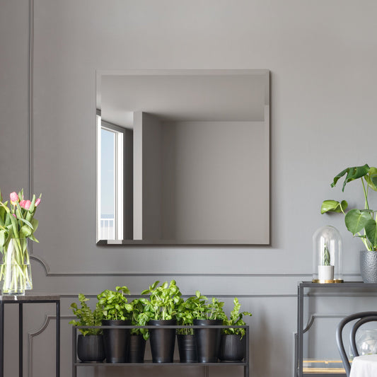 The Daisy - All Glass Modern Bevelled Square Wall Mirror 27 X 27 (70x70CM)