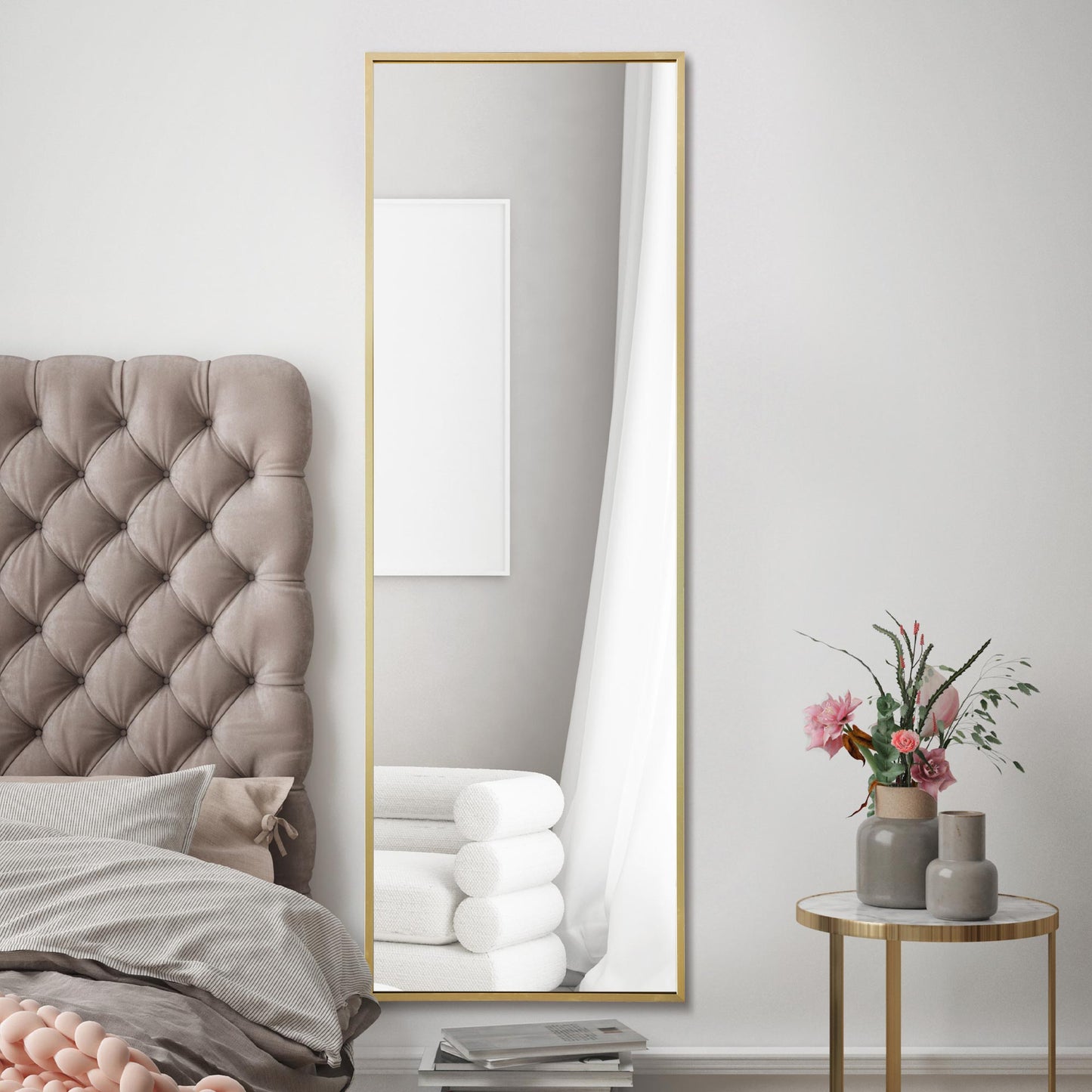 The Raya - Gold Aluminium Edged Wall Mirror 47 X 16 (120CM X 40CM)