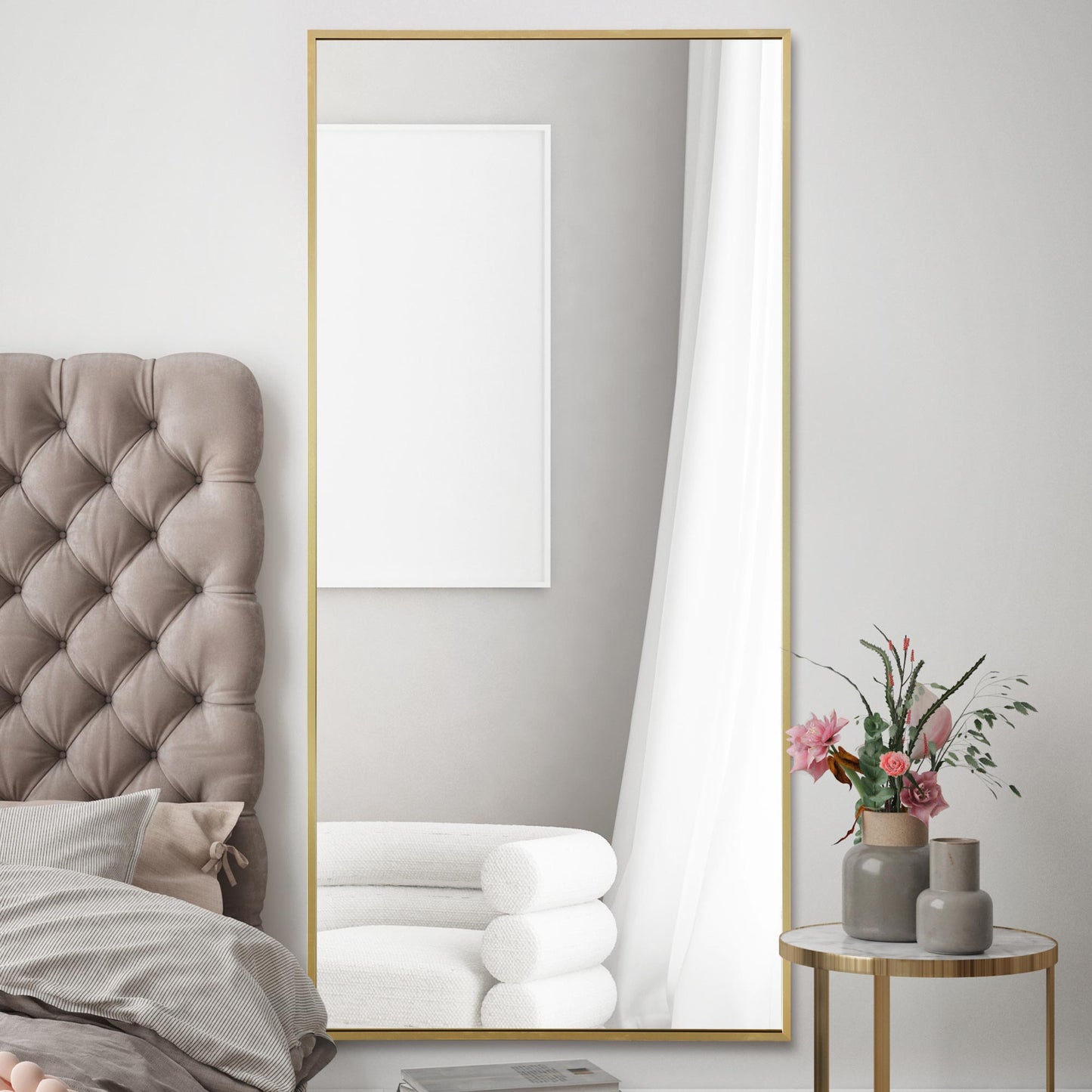 The Raya - Gold Aluminium Edged Wall Leaner Mirror 68 X 33 (174CM X 85CM)
