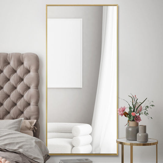 The Raya - Gold Aluminium Edged Wall Leaner Mirror 68 X 33 (174CM X 85CM)