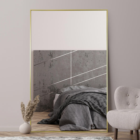 The Raya - Gold Aluminium Edged Wall Leaner Mirror 68 X 43 (174CM X 110CM)