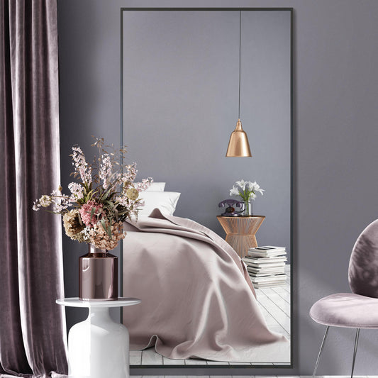 The Raya - Black Aluminium Edged Wall Leaner Mirror 68 X 33 (174CM X 85CM)