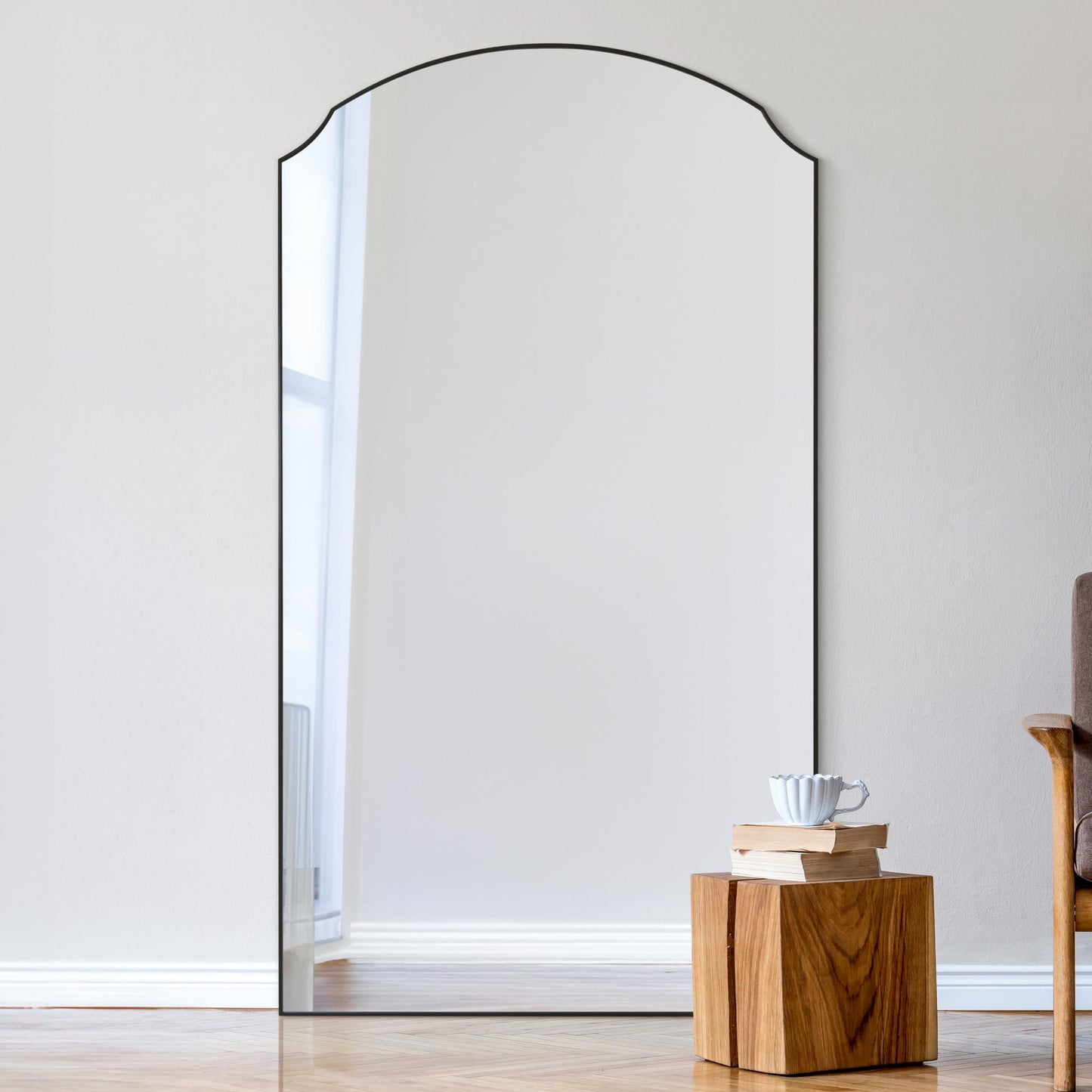 The Zani - New Black Edged Dual Arch Curved Edge Over mantle and Wall Mirror 71x39 (180cm X 100cm) Inset Premium Mirror Glass