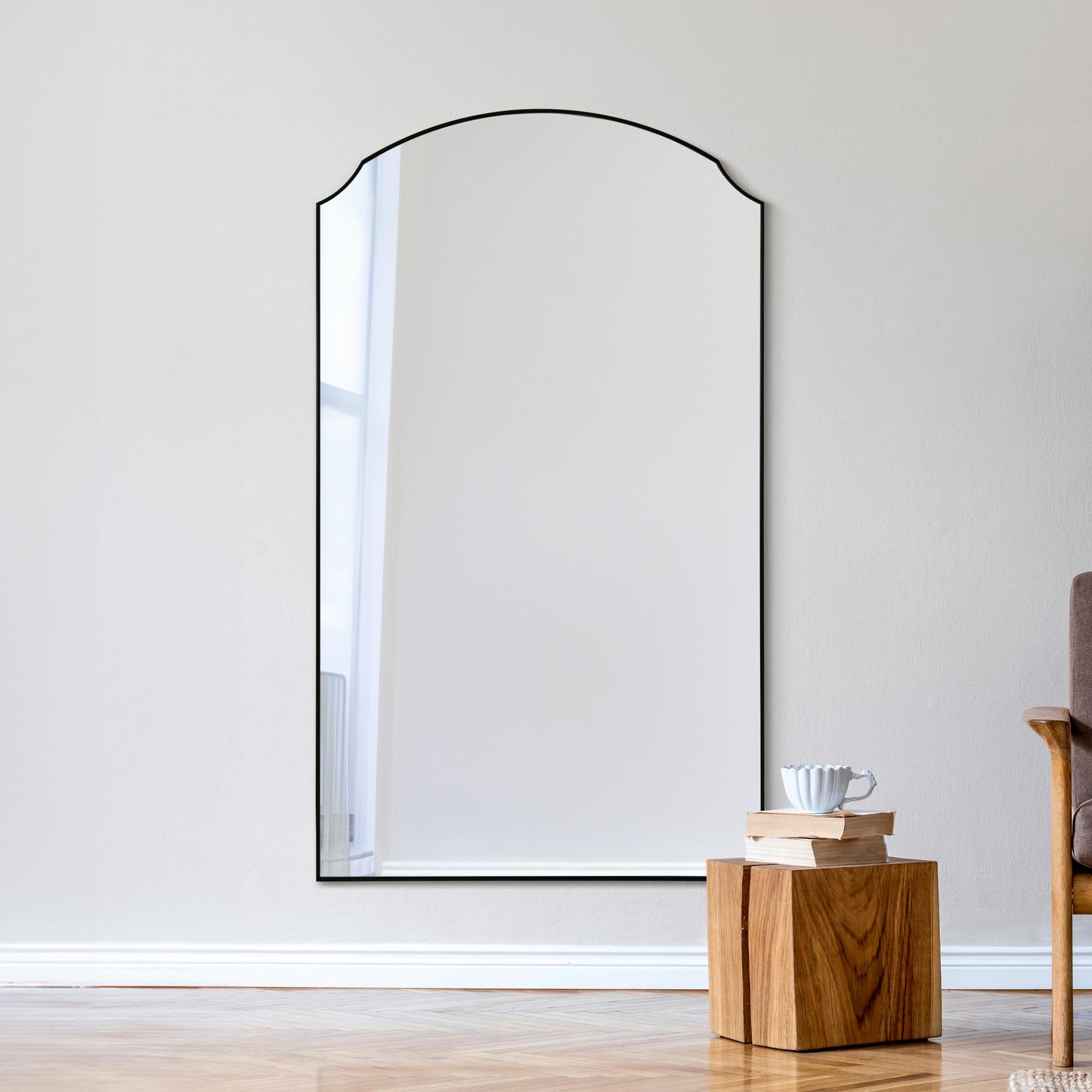 The Zani - New Black Edged Dual Arch Curved Edge Leaner and Wall Mirror 63x35 (160cm X 90cm) Inset Premium Mirror Glass