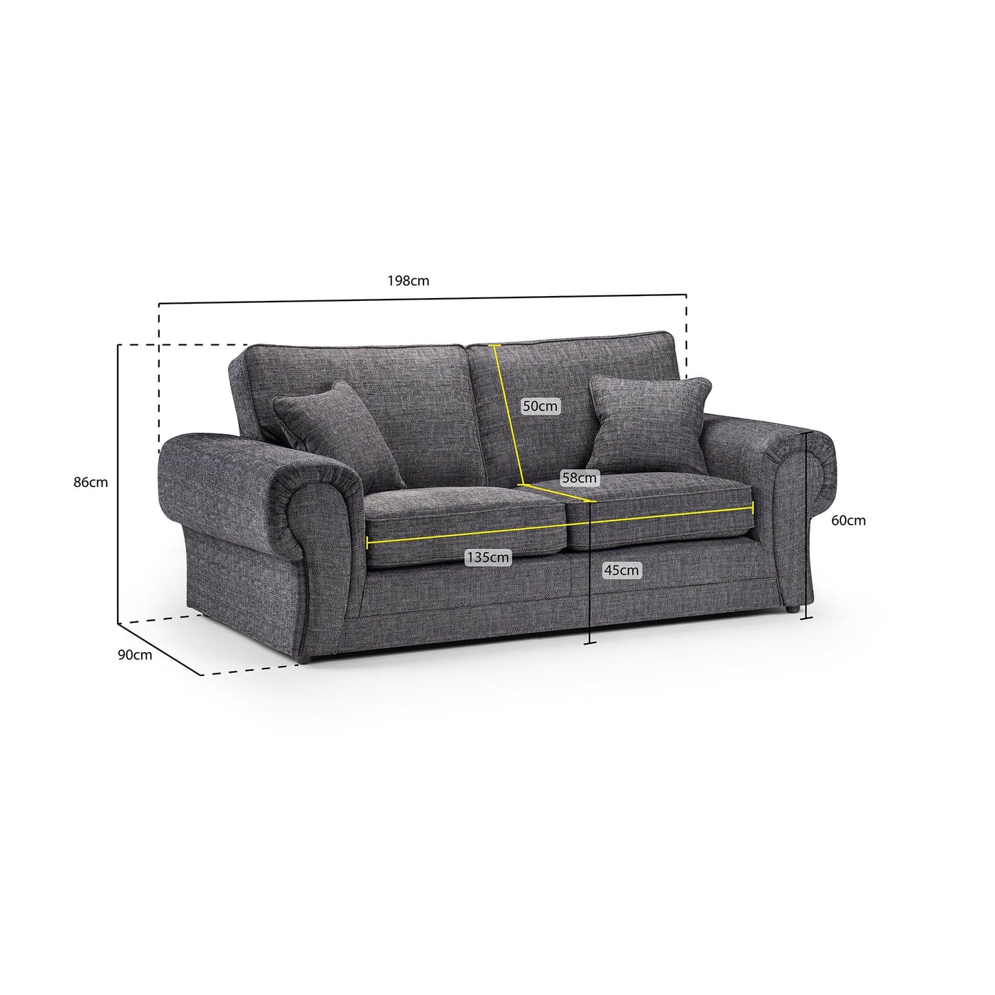 York Sofa Grey 3 Seater