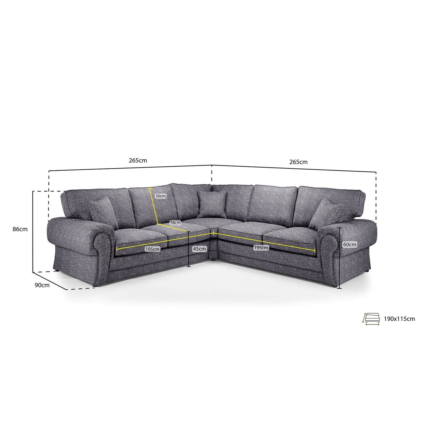 York Sofabed Grey Large Corner