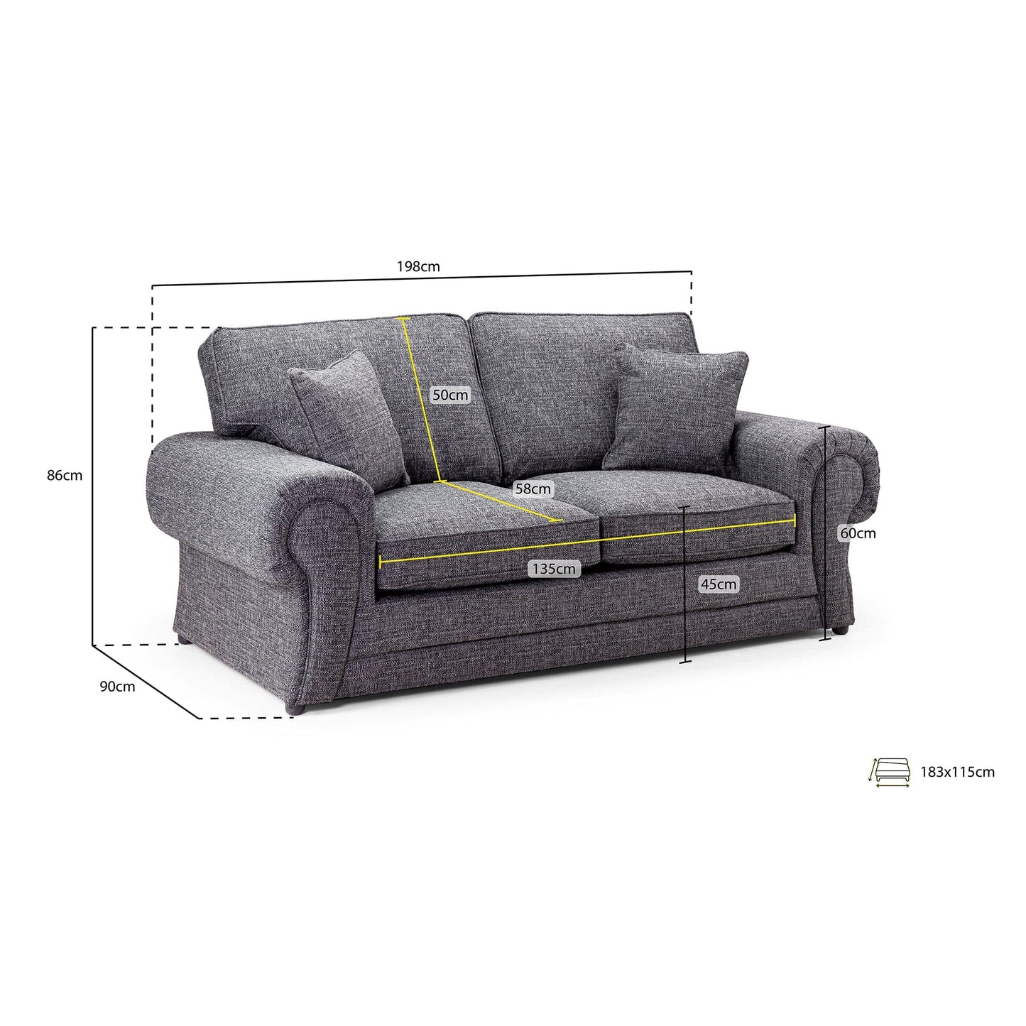 York Sofabed Grey 3 Seater