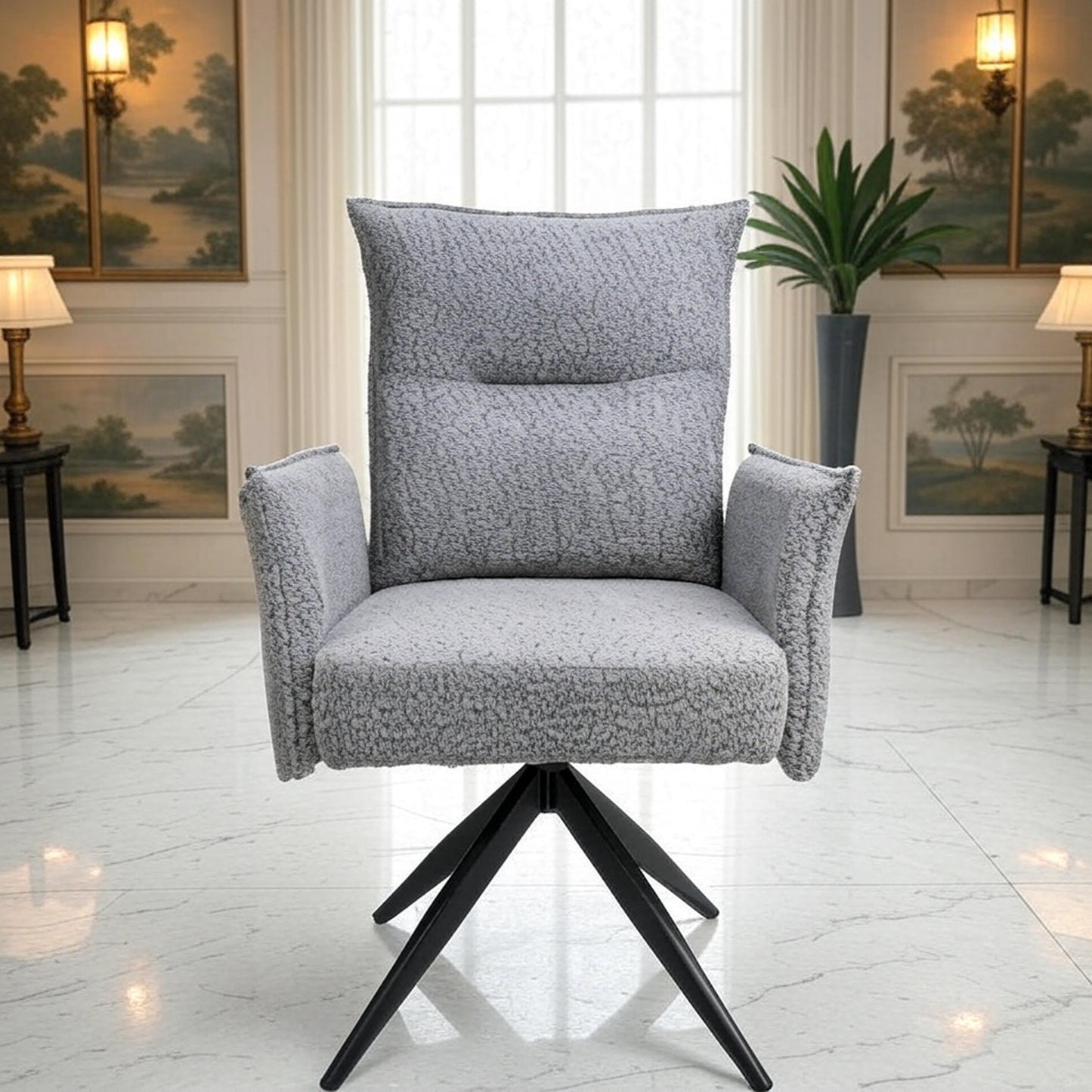 Pair of Finsbury Textured Chenille Effect Light Grey Swivel Chairs