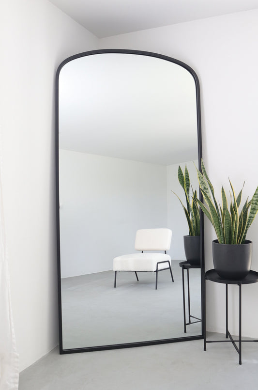 The Olive - Black Metal Framed Arched Wall Leaner Mirror 79x39 (200x100CM)